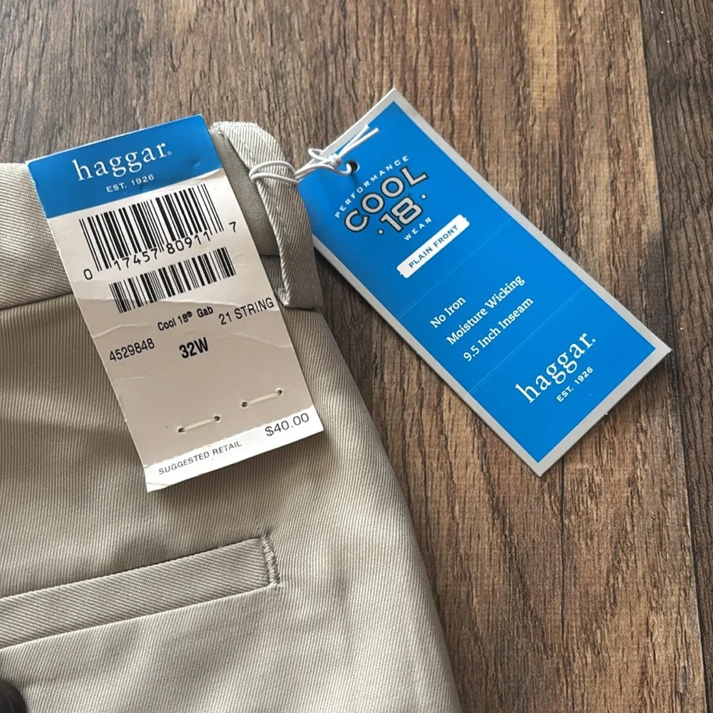 Haggar Plain Front Performance Cool 18 Khaki Tan Shorts New With Tags 32